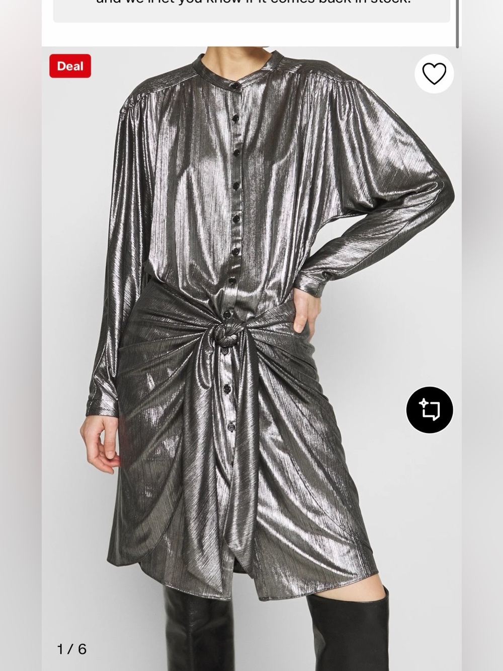 Rebecca Minkoff Metallic Silver Tie-Front Shirt Dress Size Medium Party Cocktail